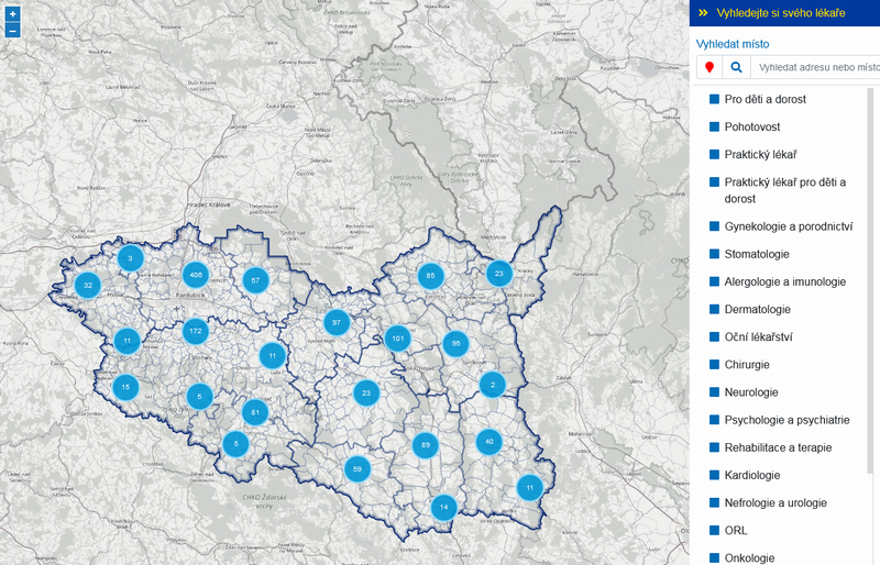 Interaktivní mapa pomáhá vyhledat lékaře, ordinace a zdravotnická zařízení