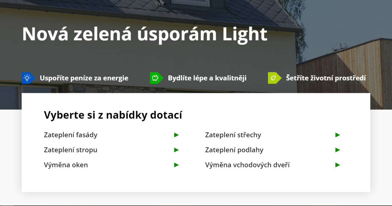 Dotační program Nová zelená úsporám Light pro nízkopříjmové domácnosti